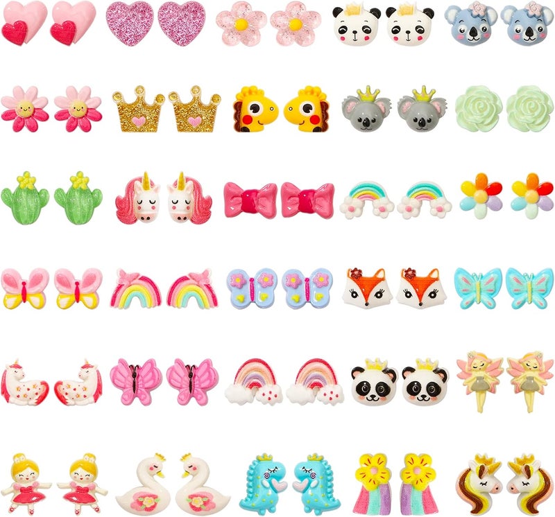 NEWITIN 30 Pairs Magnetic Stud Earrings for Girls Clip on Earring Hypoallergenic Magnet Studs Non Piercing Girls Earring Cute Magnetic Earrings for Kids Women - Image 1